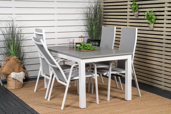 Matgrupp ALBANY Matbord 160/240*100 + COPACABANA Liggstol 4st Vit/Grå