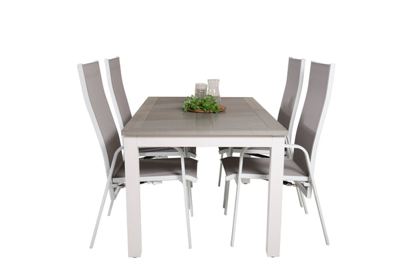 Matgrupp ALBANY Matbord 160/240*100 + COPACABANA Liggstol 4st Vit/Grå