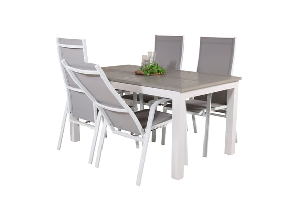 Matgrupp ALBANY Matbord 160/240*100 + COPACABANA Liggstol 4st Vit/Grå