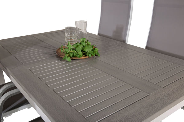 Matgrupp ALBANY Matbord 160/240*100 + COPACABANA Liggstol 4st Vit/Grå