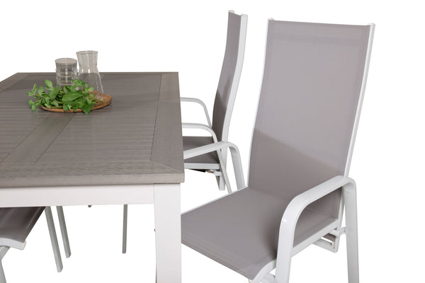 Matgrupp ALBANY Matbord 160/240*100 + COPACABANA Liggstol 4st Vit/Grå