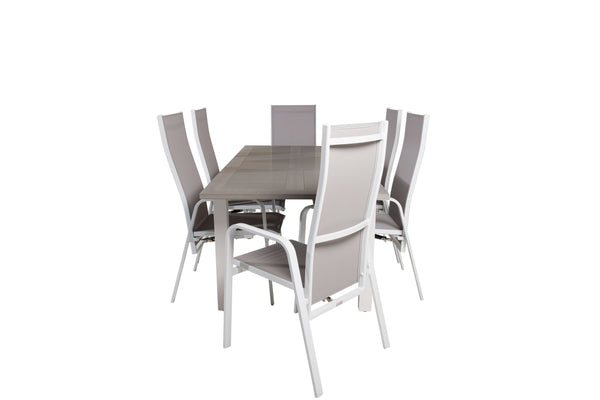 Matgrupp ALBANY & COPACABANA Matbord 152x90 + Reclinerstolar 6st Grå/Vit