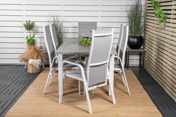 Matgrupp ALBANY & COPACABANA Matbord 152x90 + Reclinerstolar 6st Grå/Vit