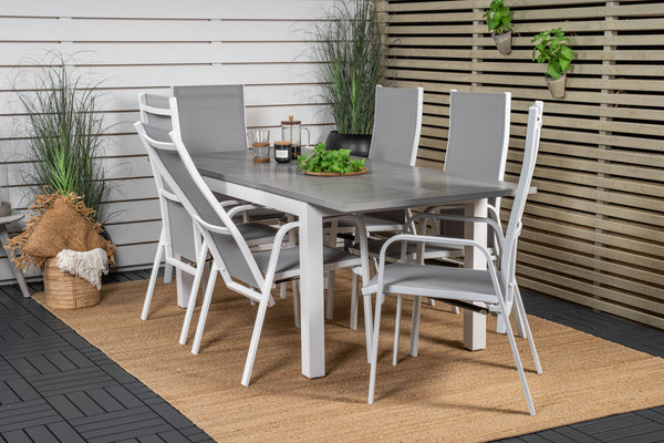 Matgrupp ALBANY & COPACABANA Matbord 152x90 + Reclinerstolar 6st Grå/Vit
