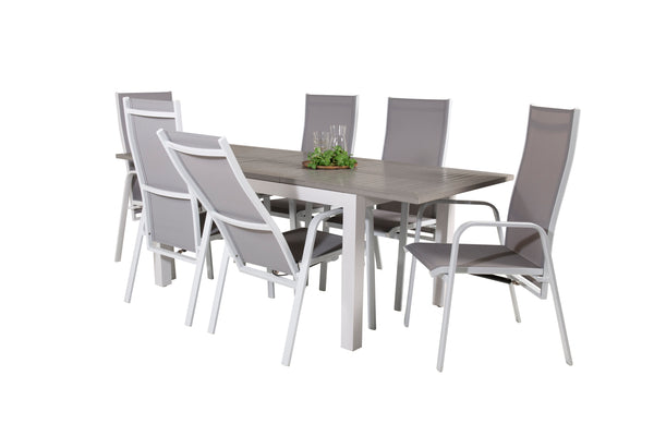 Matgrupp ALBANY & COPACABANA Matbord 152x90 + Reclinerstolar 6st Grå/Vit