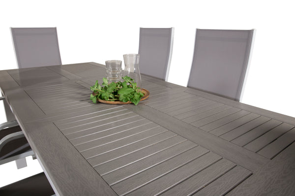Matgrupp ALBANY & COPACABANA Matbord 152x90 + Reclinerstolar 6st Grå/Vit