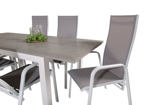 Matgrupp ALBANY & COPACABANA Matbord 152x90 + Reclinerstolar 6st Grå/Vit