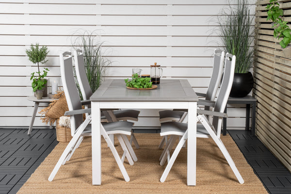 Matgrupp ALBANY Matbord 152x90 Vit + Positionsstolar 4st Vit
