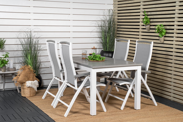 Matgrupp ALBANY Matbord 152x90 Vit + Positionsstolar 4st Vit