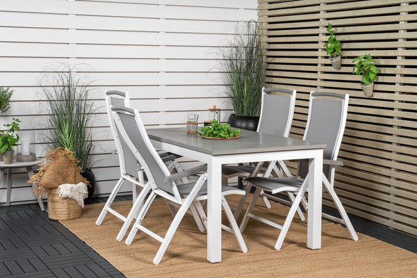 Matgrupp ALBANY Matbord 152x90 Vit + Positionsstolar 4st Vit