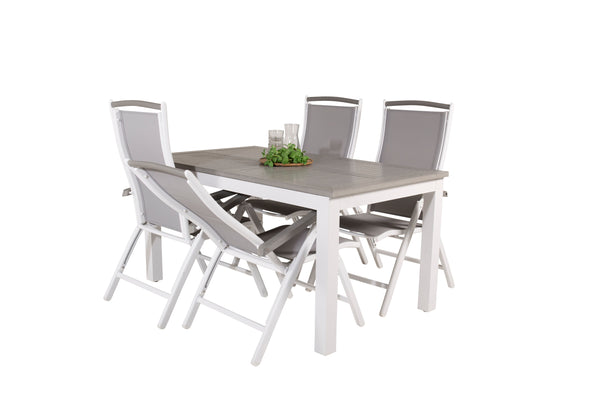 Matgrupp ALBANY Matbord 152x90 Vit + Positionsstolar 4st Vit