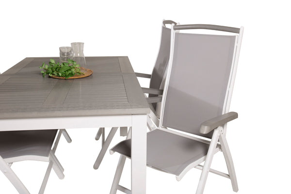 Matgrupp ALBANY Matbord 152x90 Vit + Positionsstolar 4st Vit
