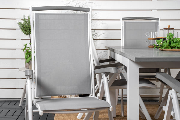 Matgrupp ALBANY Matbord 152x90 + Positionsstolar 6st  Vit/Grå