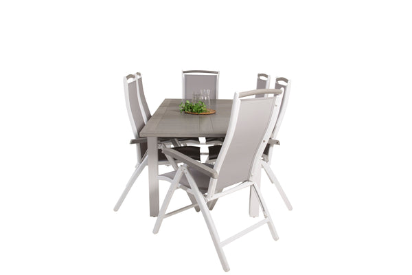 Matgrupp ALBANY Matbord 152x90 + Positionsstolar 6st  Vit/Grå