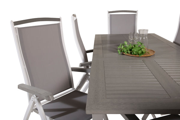 Matgrupp ALBANY Matbord 152x90 + Positionsstolar 6st  Vit/Grå