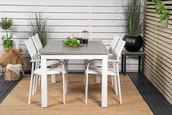 Matgrupp ALBANY & SANTORINI Matbord 152x90 + Matstolar 4st Vit/Grå