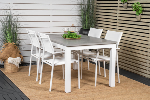 Matgrupp ALBANY & SANTORINI Matbord 152x90 + Matstolar 4st Vit/Grå
