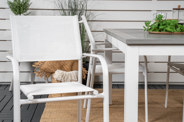 Matgrupp ALBANY & SANTORINI Matbord 152x90 + Matstolar 4st Vit/Grå
