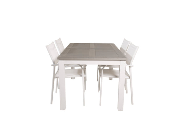 Matgrupp ALBANY & SANTORINI Matbord 152x90 + Matstolar 4st Vit/Grå
