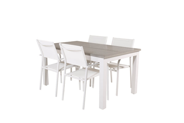 Matgrupp ALBANY & SANTORINI Matbord 152x90 + Matstolar 4st Vit/Grå