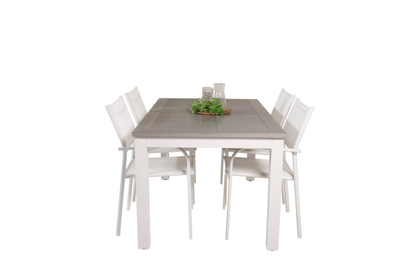 Matgrupp ALBANY & SANTORINI Matbord 152x90 + Matstolar 4st Vit/Grå