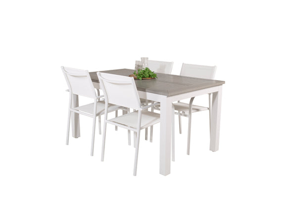 Matgrupp ALBANY & SANTORINI Matbord 152x90 + Matstolar 4st Vit/Grå