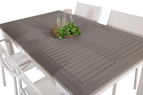 Matgrupp ALBANY & SANTORINI Matbord 152x90 + Matstolar 4st Vit/Grå