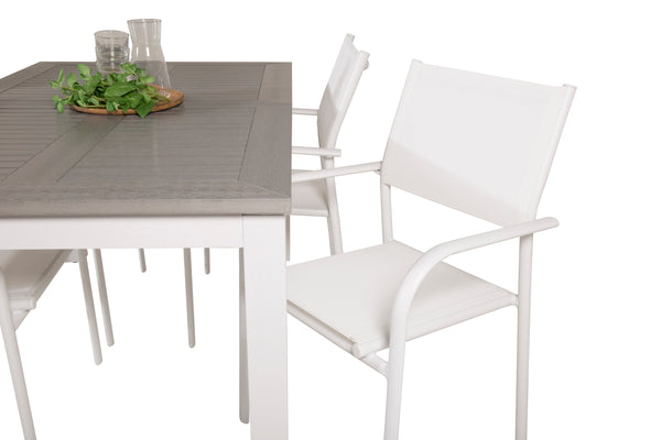Matgrupp ALBANY & SANTORINI Matbord 152x90 + Matstolar 4st Vit/Grå