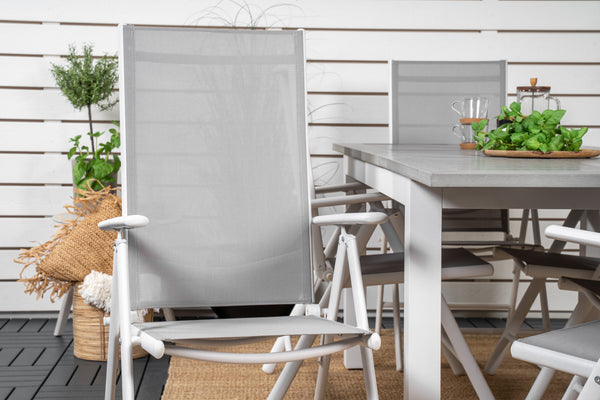 Matgrupp ALBANY & BREAK Matbord 152x90 + Positionsstolar 6st Grå/Vit