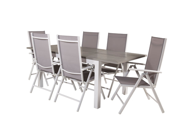 Matgrupp ALBANY & BREAK Matbord 152x90 + Positionsstolar 6st Grå/Vit