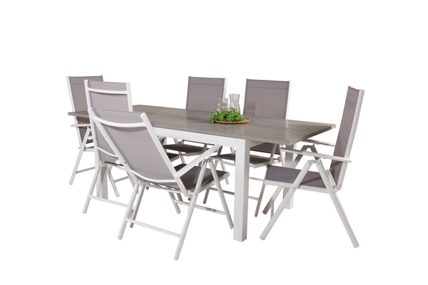 Matgrupp ALBANY & BREAK Matbord 152x90 + Positionsstolar 6st Grå/Vit