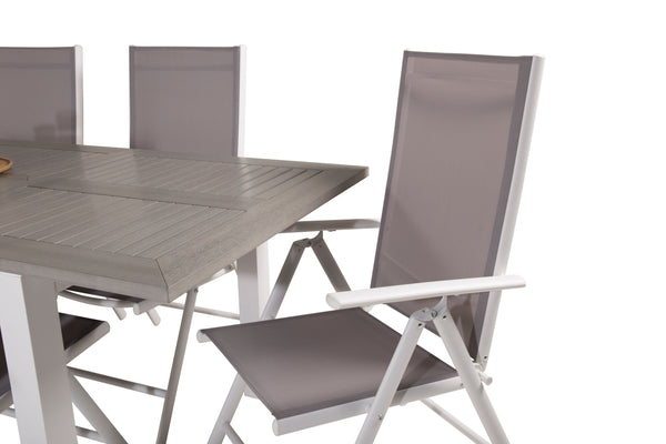 Matgrupp ALBANY & BREAK Matbord 152x90 + Positionsstolar 6st Grå/Vit