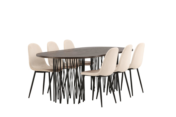 Esszimmergruppe STONE Esstisch 100X220 &amp; 6 POLAR Esszimmerstühle Beige