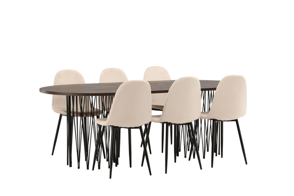 Esszimmergruppe STONE Esstisch 100X220 &amp; 6 POLAR Esszimmerstühle Beige