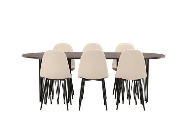 Esszimmergruppe STONE Esstisch 100X220 &amp; 6 POLAR Esszimmerstühle Beige