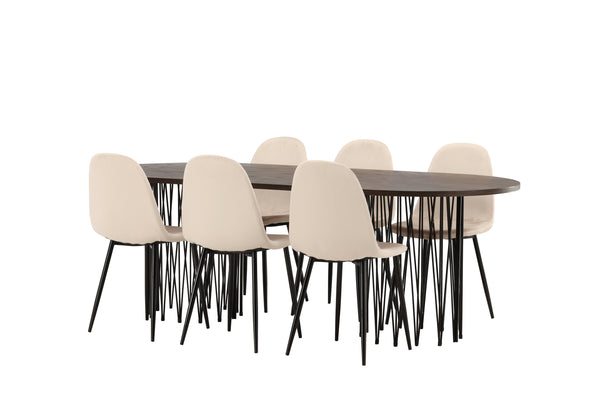 Esszimmergruppe STONE Esstisch 100X220 &amp; 6 POLAR Esszimmerstühle Beige