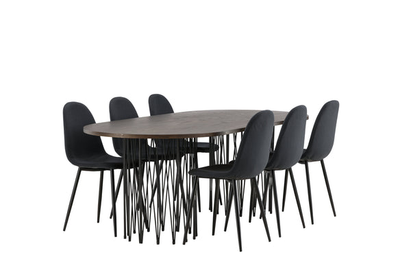 Esszimmergruppe STONE Esstisch 100X220 &amp; 6 POLAR Esszimmerstühle Schwarz