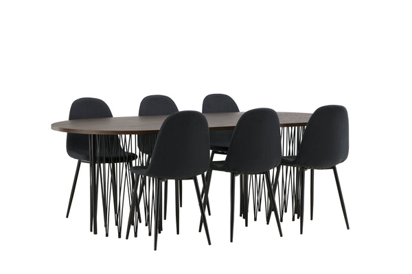 Esszimmergruppe STONE Esstisch 100X220 &amp; 6 POLAR Esszimmerstühle Schwarz