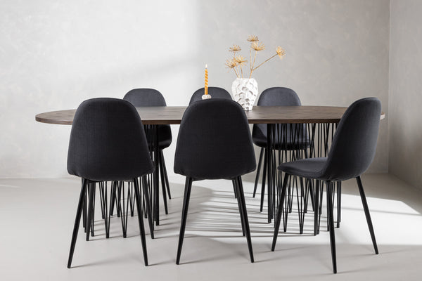 Esszimmergruppe STONE Esstisch 100X220 &amp; 6 POLAR Esszimmerstühle Schwarz