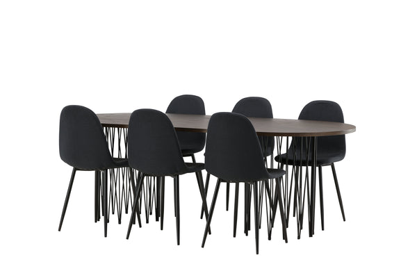 Esszimmergruppe STONE Esstisch 100X220 &amp; 6 POLAR Esszimmerstühle Schwarz