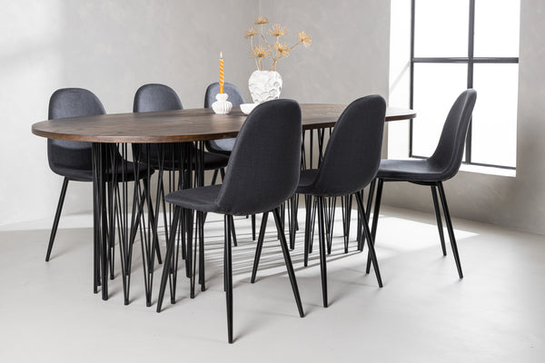 Esszimmergruppe STONE Esstisch 100X220 &amp; 6 POLAR Esszimmerstühle Schwarz