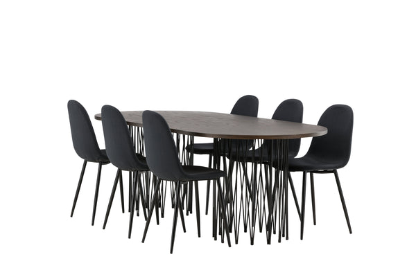 Esszimmergruppe STONE Esstisch 100X220 &amp; 6 POLAR Esszimmerstühle Schwarz