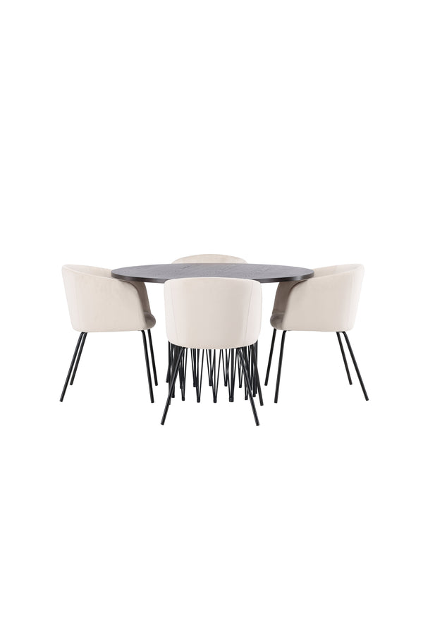 Esszimmergruppe BERIT &amp; STONE 4 Esszimmerstühle Beige + Esstisch ⌀120
