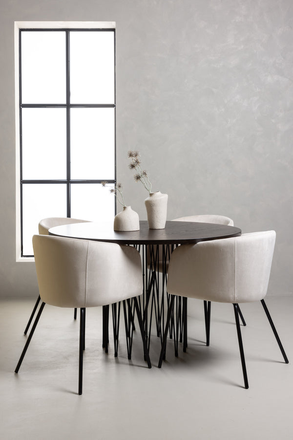 Esszimmergruppe BERIT &amp; STONE 4 Esszimmerstühle Beige + Esstisch ⌀120