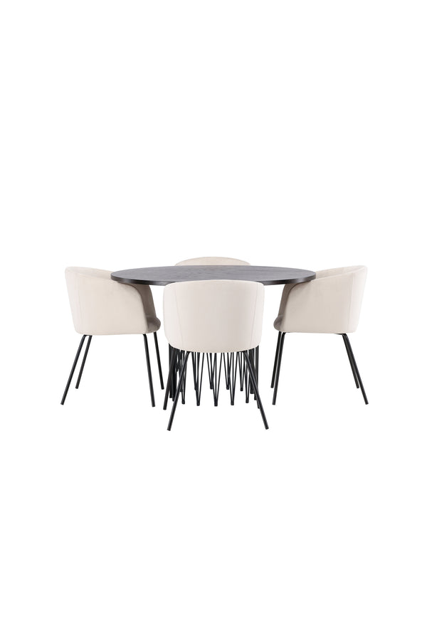 Esszimmergruppe BERIT &amp; STONE 4 Esszimmerstühle Beige + Esstisch ⌀120
