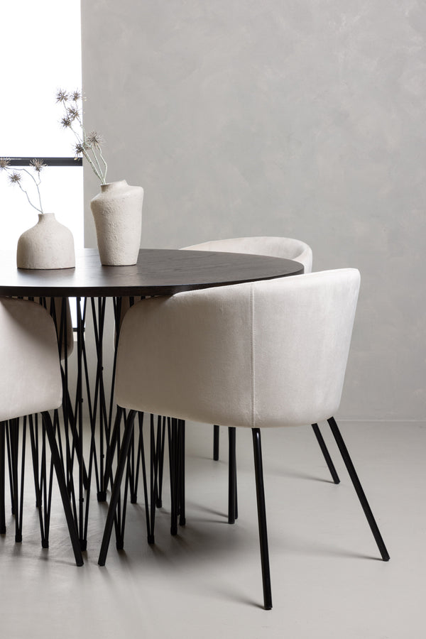 Esszimmergruppe BERIT &amp; STONE 4 Esszimmerstühle Beige + Esstisch ⌀120