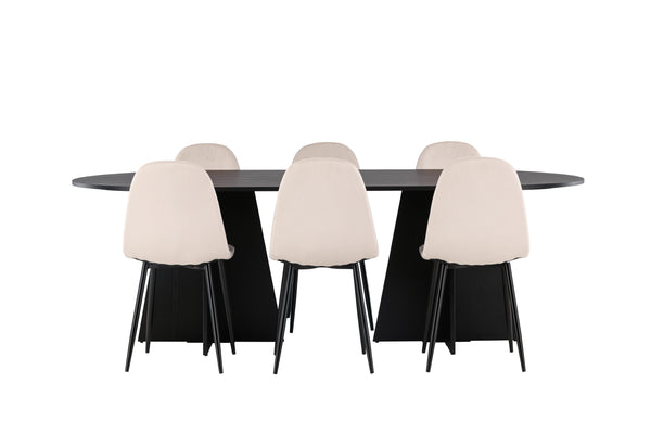 Matgrupp BOOTCUT Matbord 115x230 & 6st POLAR Matstolar Beige
