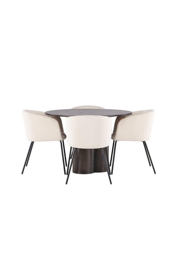 Esszimmergruppe BERIT &amp; OLIVIA 4 Esszimmerstühle Beige + Esstisch ⌀110