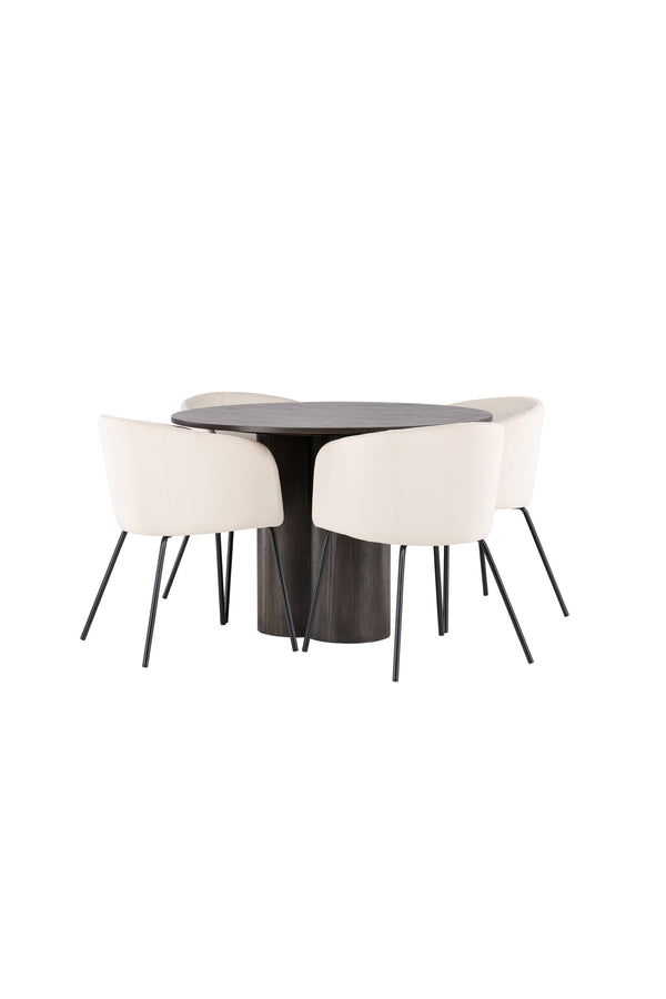 Esszimmergruppe BERIT &amp; OLIVIA 4 Esszimmerstühle Beige + Esstisch ⌀110