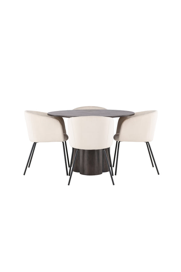 Esszimmergruppe BERIT &amp; OLIVIA 4 Esszimmerstühle Beige + Esstisch ⌀110
